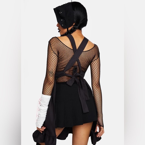 💔SOLD💔BERTHAUX Fix Me Netted Heart Apron Dress Ruffle Skirt Tie Waist Black Pink - Picture 4 of 12